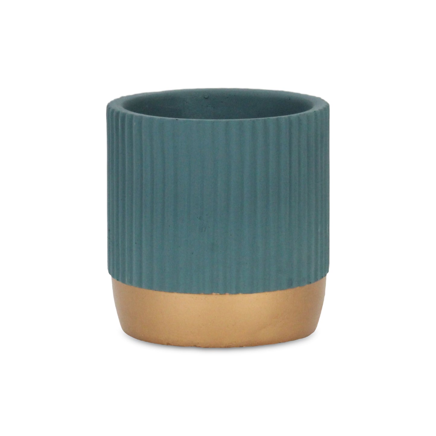 Aurone Round Ridged Ceramic Pot with Gold Finished Base - Teal