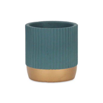 Aurone Round Ridged Ceramic Pot with Gold Finished Base - Teal