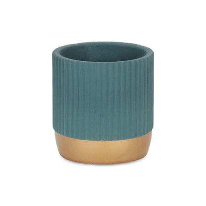 Aurone Round Ridged Ceramic Pot with Gold Finished Base - Teal