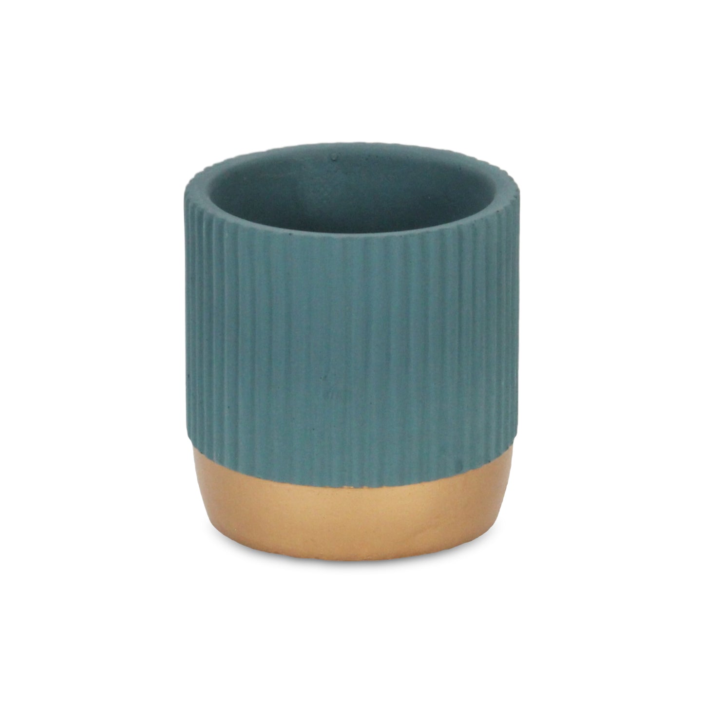 Aurone Round Ridged Ceramic Pot with Gold Finished Base - Teal