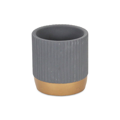 Aurone Round Ridged Ceramic Pot with Gold Finished Base - Gray