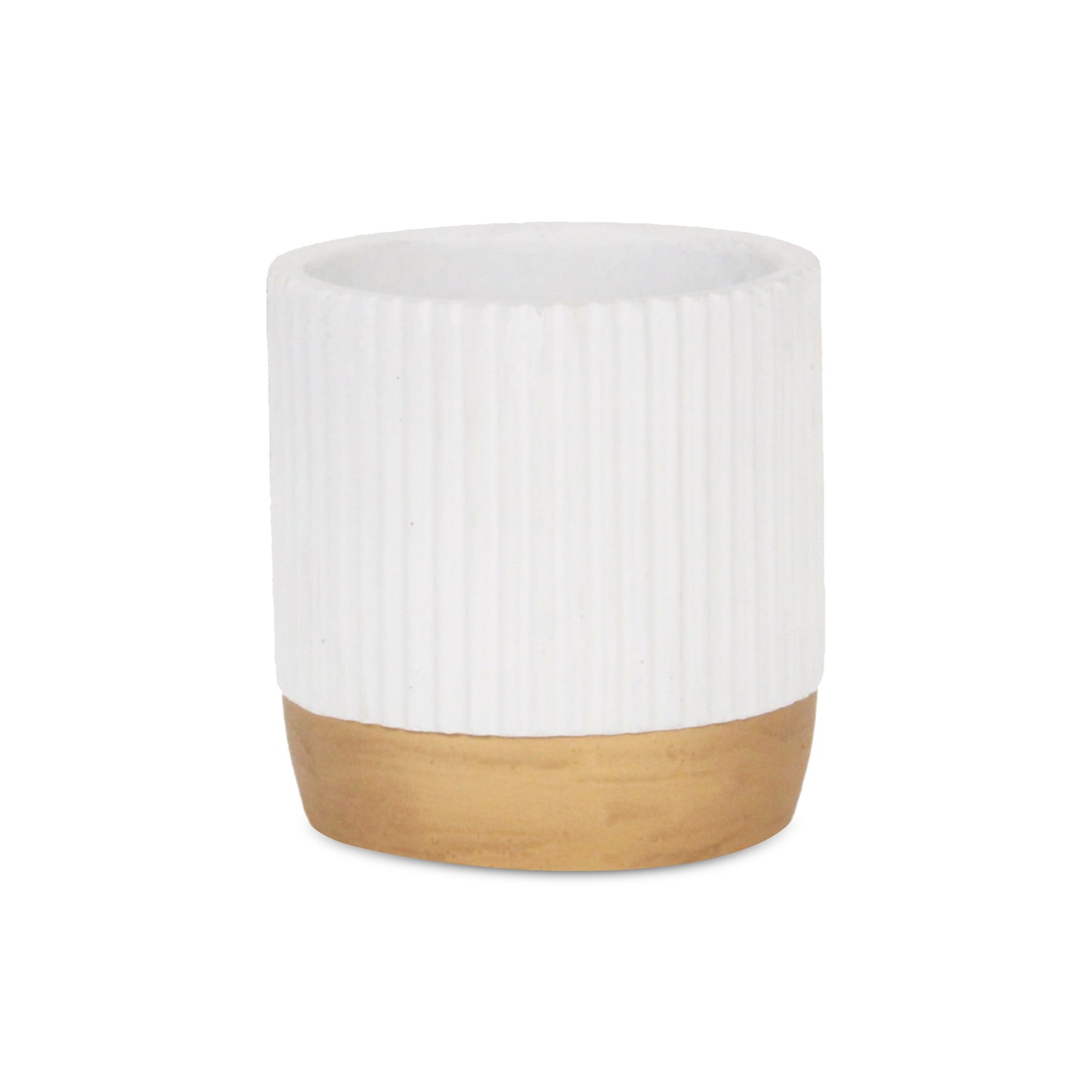 Aurone Round Ridged Ceramic Pot with Gold Finished Base - White