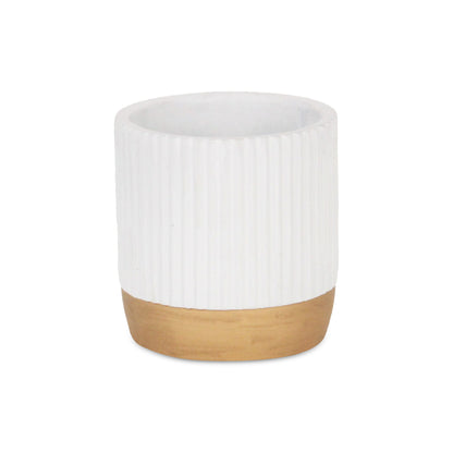 Aurone Round Ridged Ceramic Pot with Gold Finished Base - White