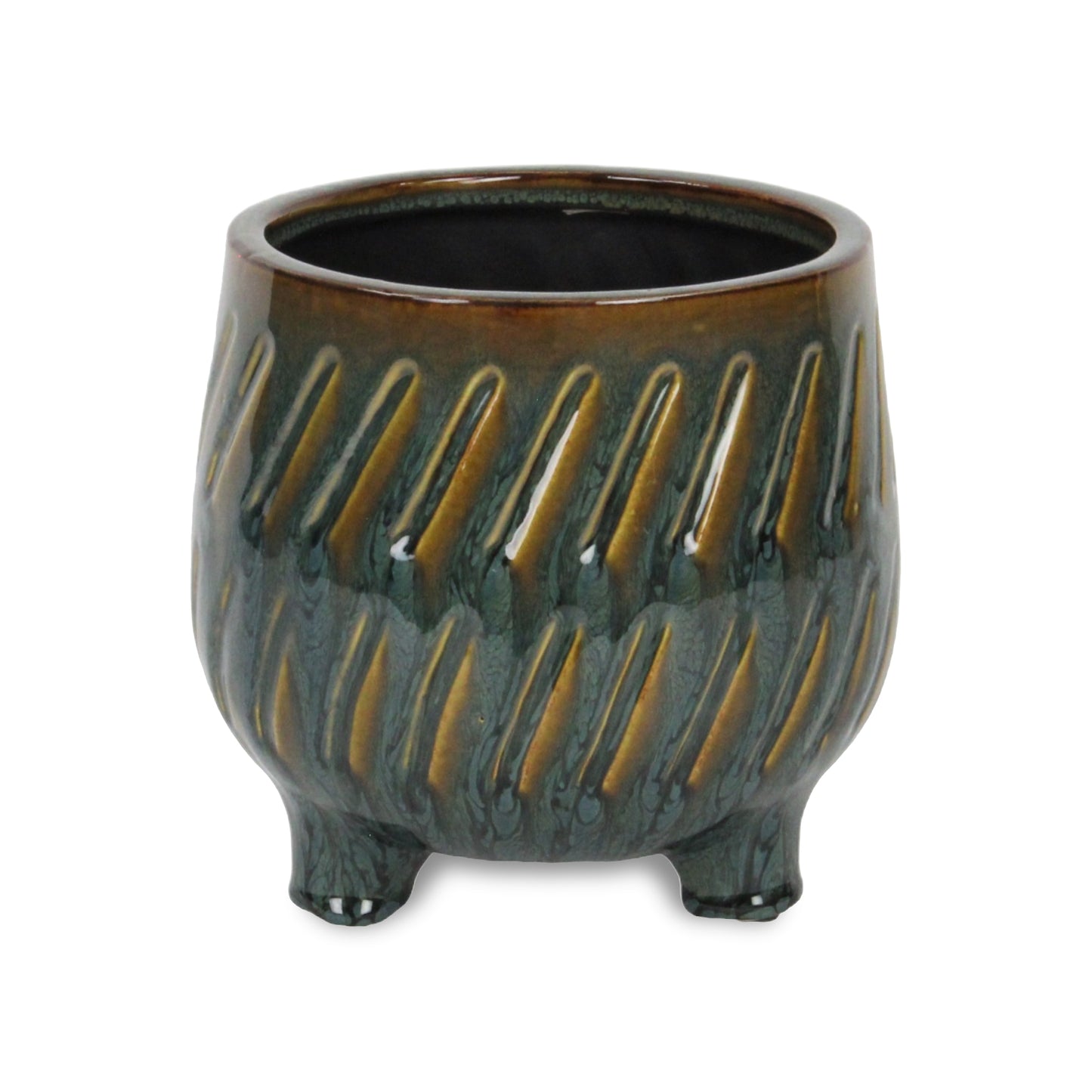 Astrona Raised Round Dual Band Diagonal Patterned Ceramic Pot