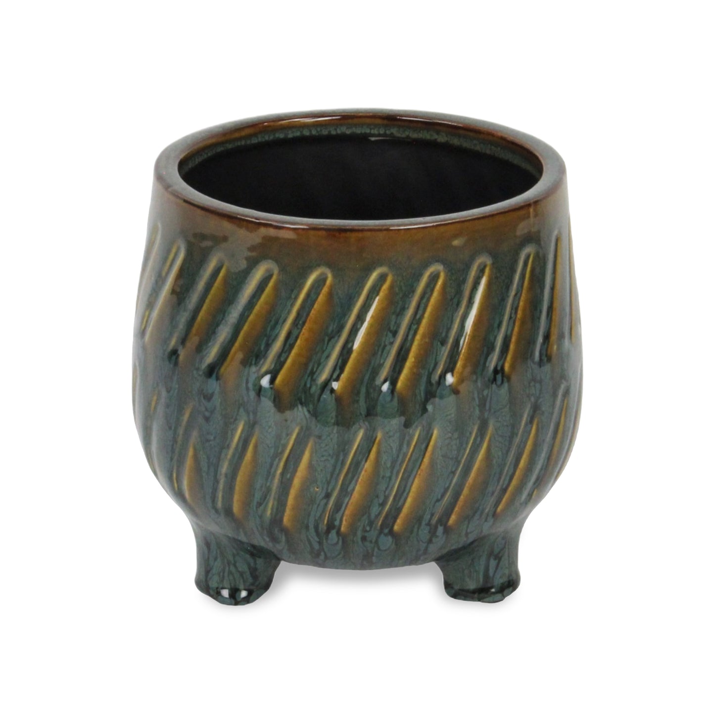 Astrona Raised Round Dual Band Diagonal Patterned Ceramic Pot