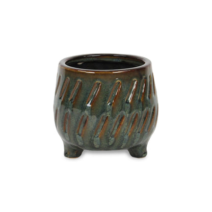 Astrona Raised Round Dual Band Diagonal Patterned Ceramic Pot