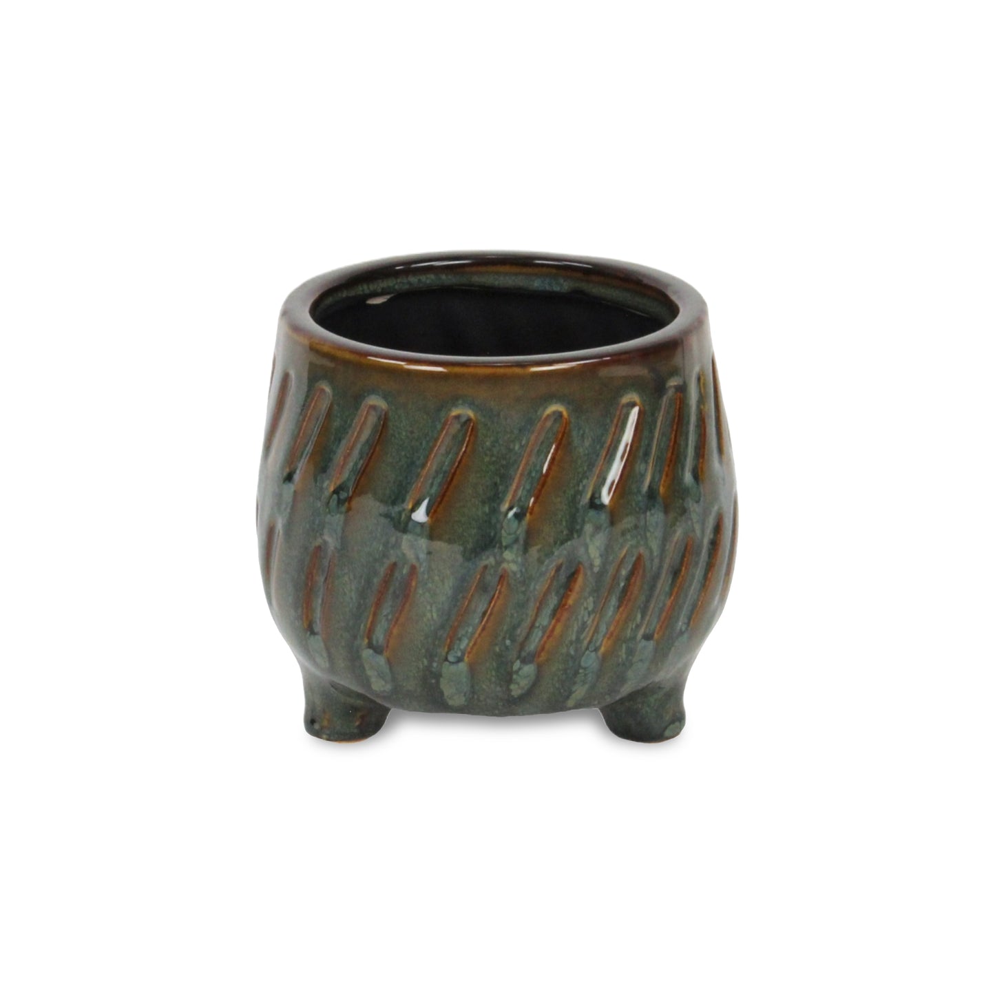 Astrona Raised Round Dual Band Diagonal Patterned Ceramic Pot