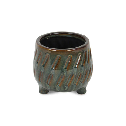 Astrona Raised Round Dual Band Diagonal Patterned Ceramic Pot