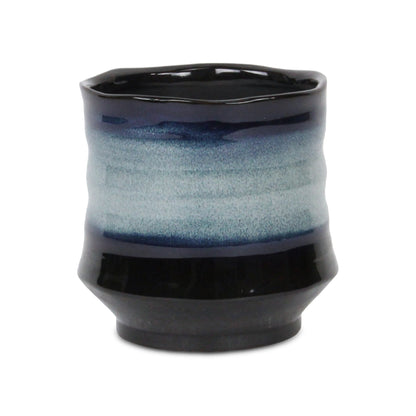 Perlacea Curved Round Tapering Ceramic Pot - Blue