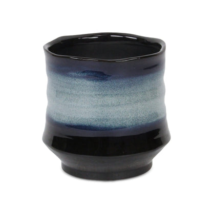 Perlacea Curved Round Tapering Ceramic Pot - Blue