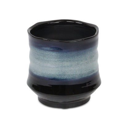 Perlacea Curved Round Tapering Ceramic Pot - Blue