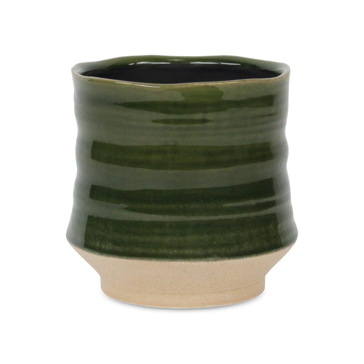 Perlacea Curved Round Tapering Ceramic Pot - Green