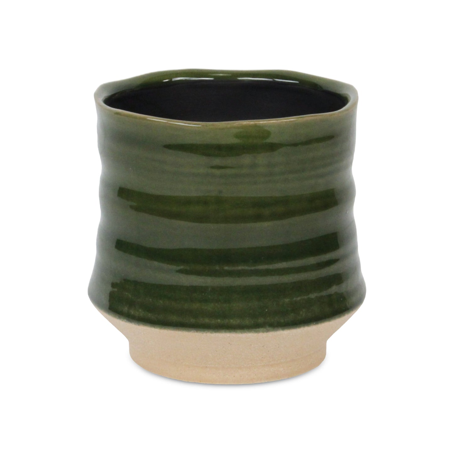 Perlacea Curved Round Tapering Ceramic Pot - Green