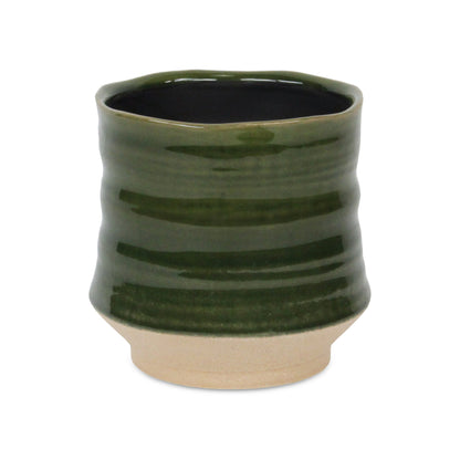 Perlacea Curved Round Tapering Ceramic Pot - Green