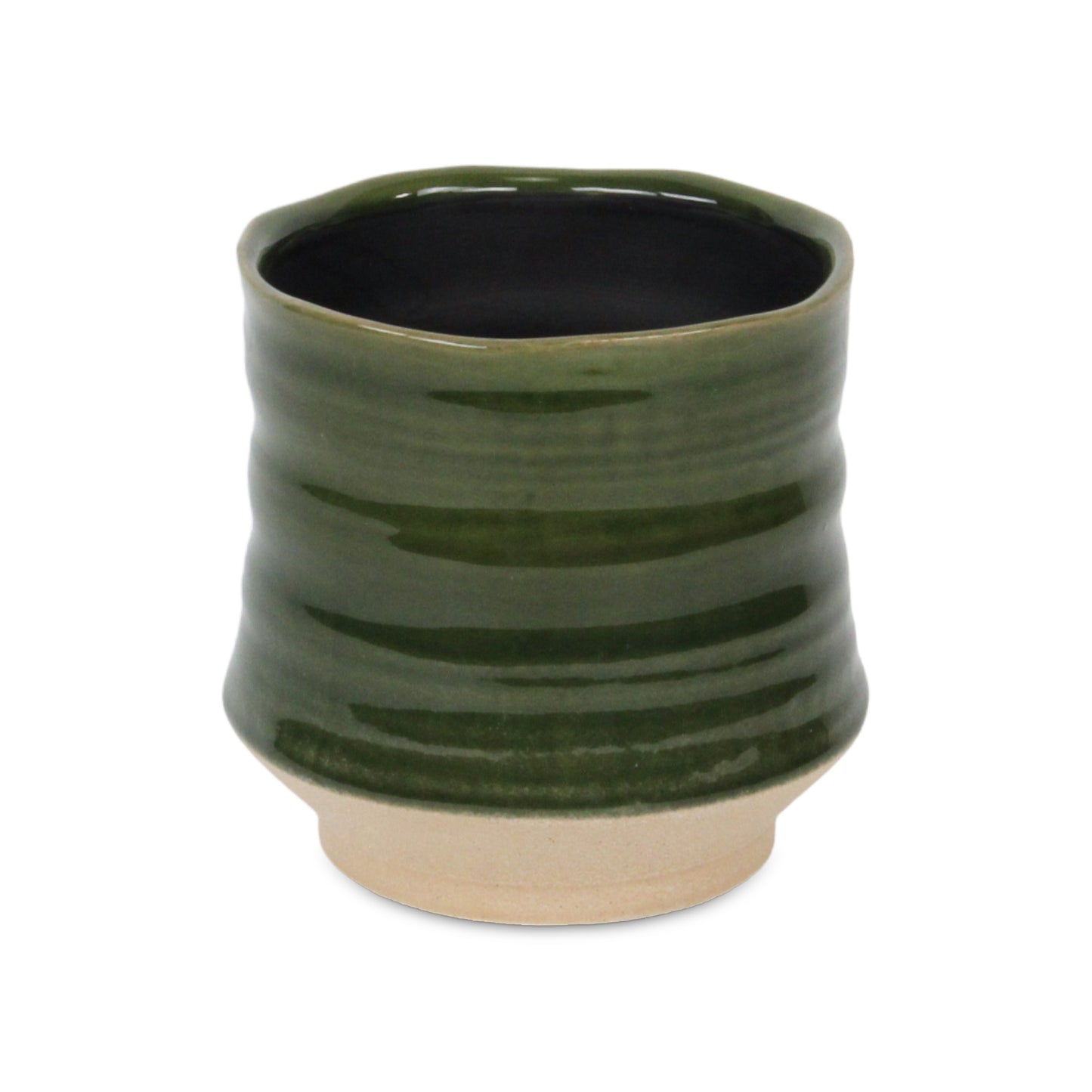 Perlacea Curved Round Tapering Ceramic Pot - Green