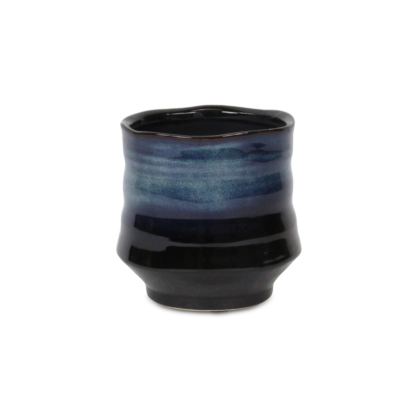 Perlacea Curved Round Tapering Ceramic Pot - Blue