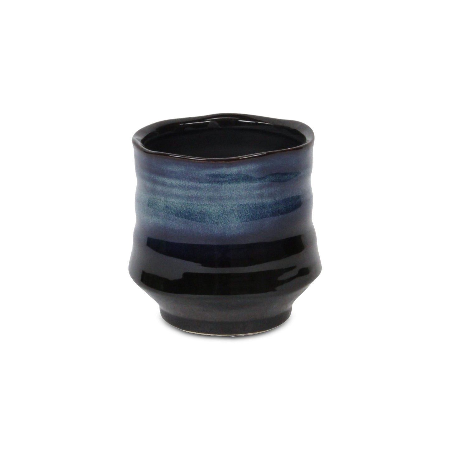 Perlacea Curved Round Tapering Ceramic Pot - Blue