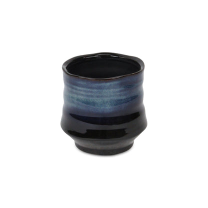 Perlacea Curved Round Tapering Ceramic Pot - Blue