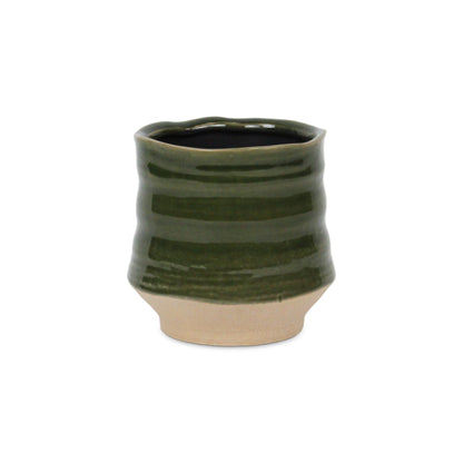 Perlacea Curved Round Tapering Ceramic Pot - Green