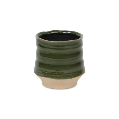 Perlacea Curved Round Tapering Ceramic Pot - Green