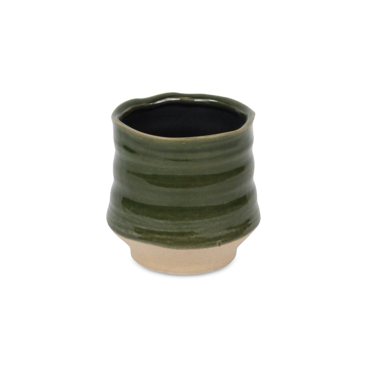 Perlacea Curved Round Tapering Ceramic Pot - Green