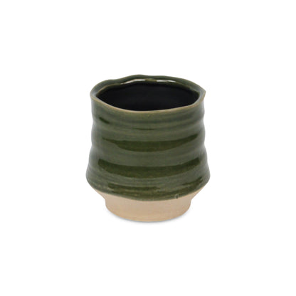 Perlacea Curved Round Tapering Ceramic Pot - Green