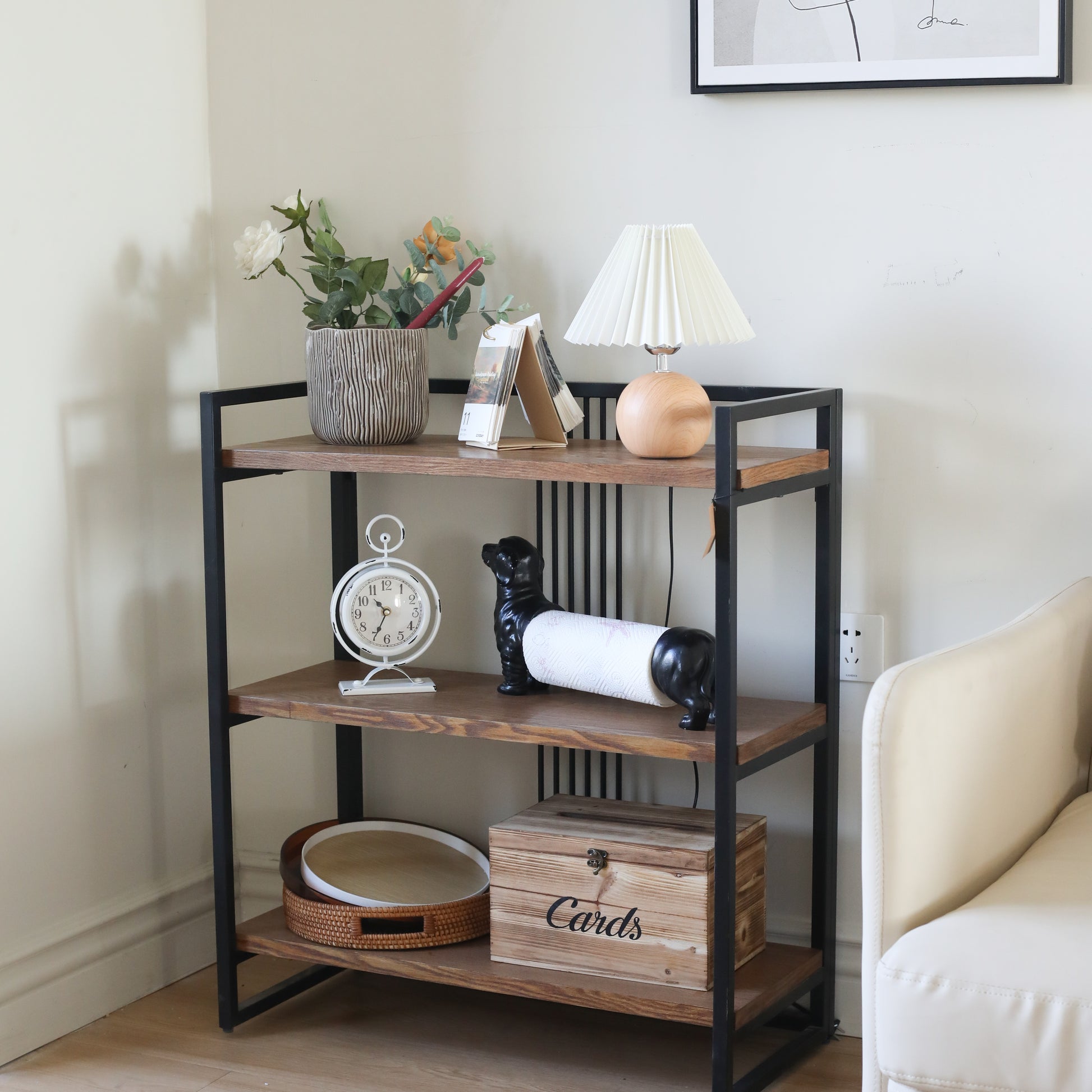 Lauxel 3 Tier Metal Framed Wood Shelf