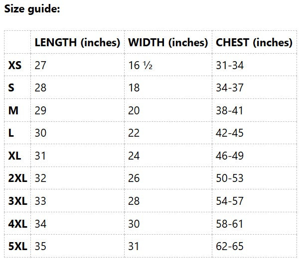 Nope cactus shirt size chart