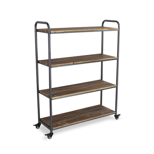 Moxie 4 Tier Wood & Metal Wheeled Display Shelf