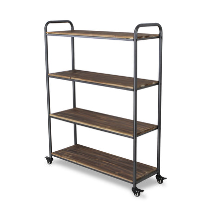 Moxie 4 Tier Wood & Metal Wheeled Display Shelf