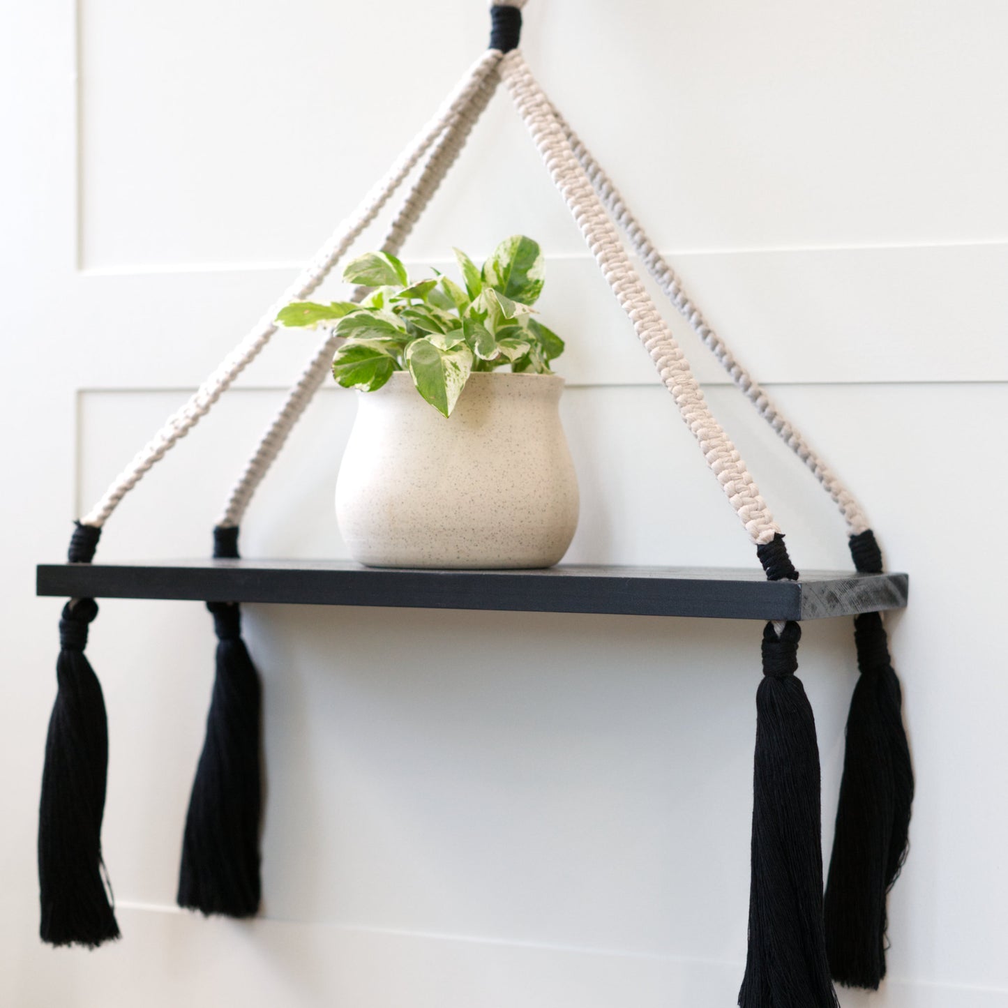 Black Macrame Shelf with plant