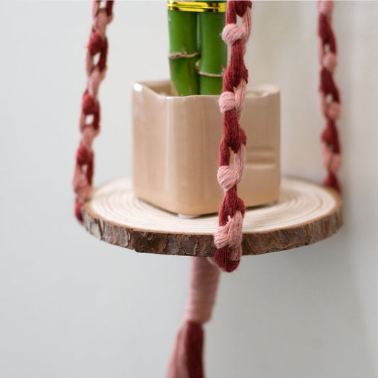 Wood Round Macrame Shelf closeup