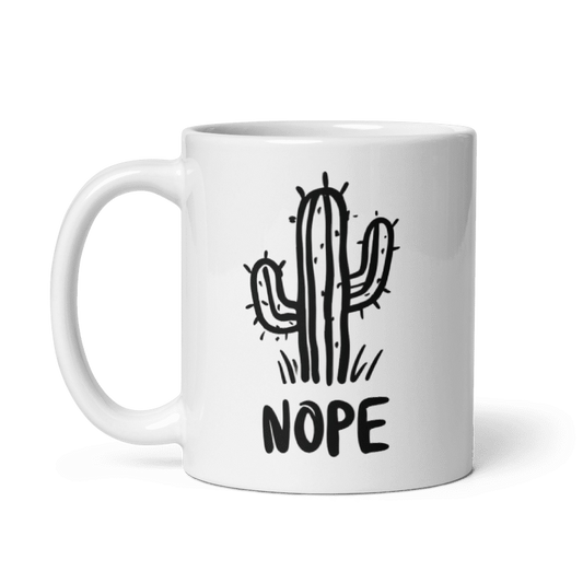 Nope Cactus White glossy mug