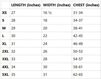 T-Shirt Size Chart