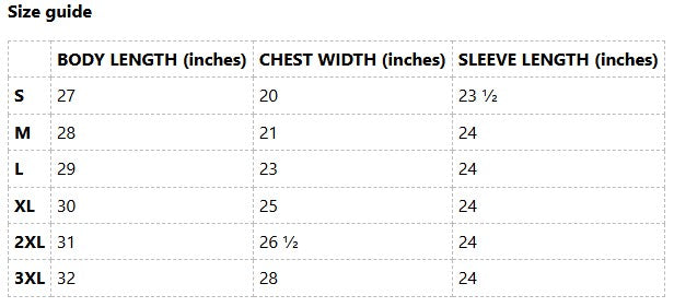 Sweatshirt Size Chart