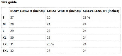 Sweatshirt Size Chart